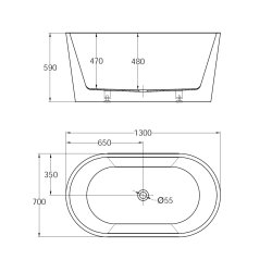 Badekar - Oval Ultraslim 130 - fritstende badekar